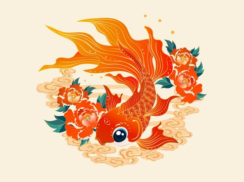 锦鲤戏牡丹中式吉祥图案