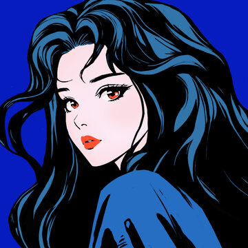 蓝发飘逸的靓丽动漫女孩