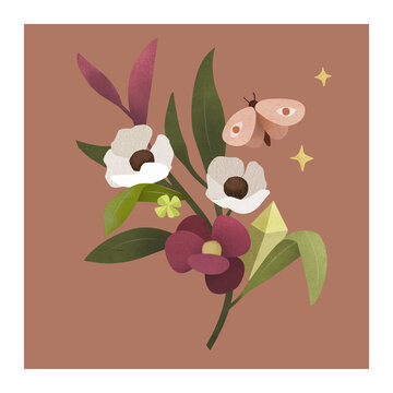 花卉蝴蝶植物插画素材