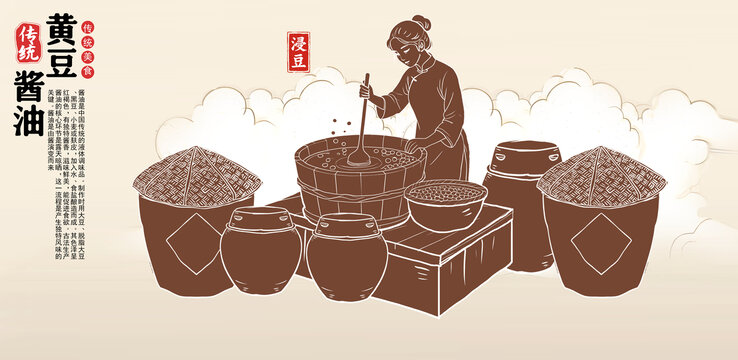 黄豆酱油线描图