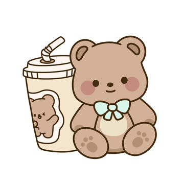 可爱小熊与饮品卡通插画