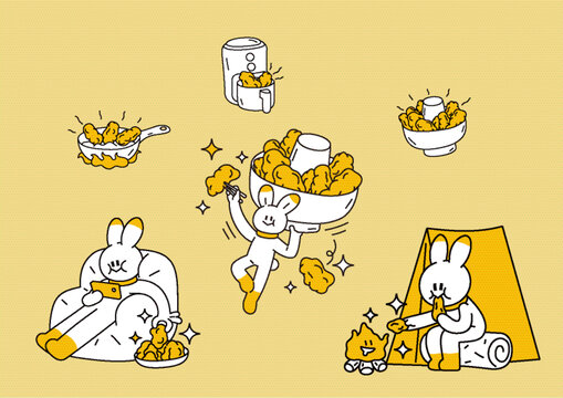 拟人兔子与美食免抠矢量素材