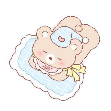 可爱晚安小熊躺卧卡通插画