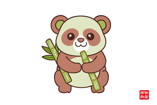 可爱卡通熊猫抱竹子