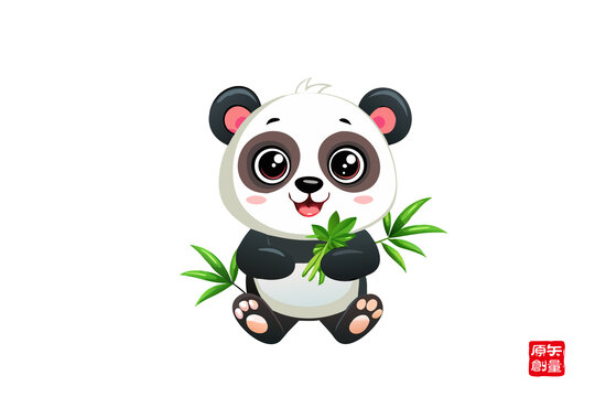 可爱卡通熊猫抱竹叶