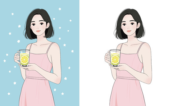 手持柠檬饮品的甜美女孩