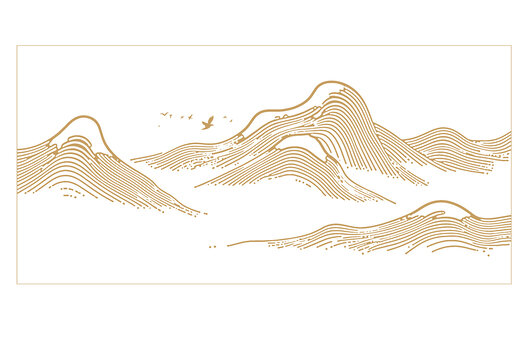 矢量禅意线条山