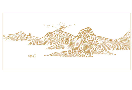 矢量意境中式山水线条
