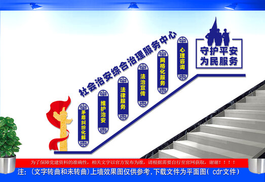 社会治安综合治理服务楼梯文化墙
