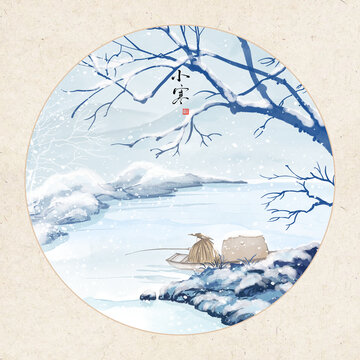 小寒时节独钓雪景图