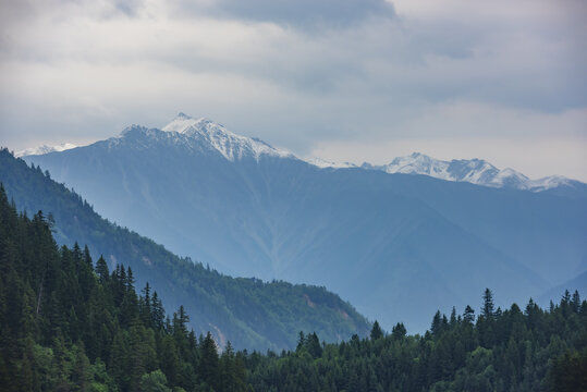 山脉积雪森林