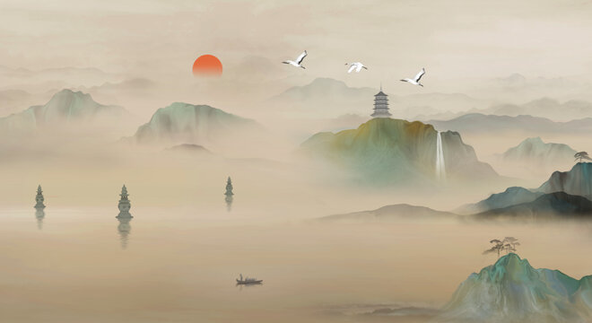 印象西湖山水画
