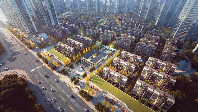 现代都市住宅区鸟瞰景观