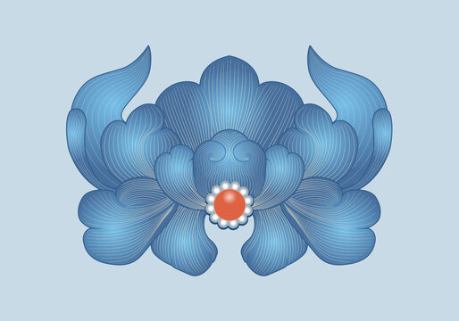 中式蓝色精美花卉图案国潮纹样