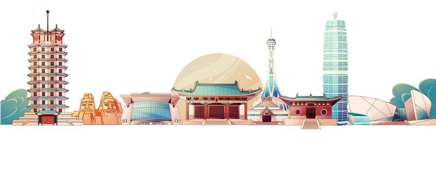 郑州建筑天际线插画无背景