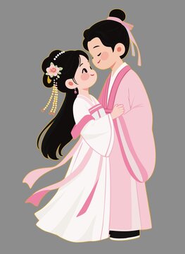 七夕角色插画七夕情侣插画