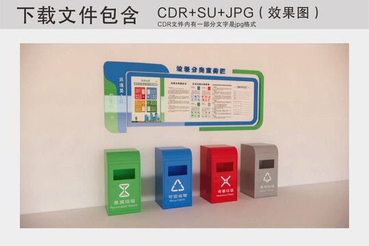 垃圾分类宣传栏与垃圾桶