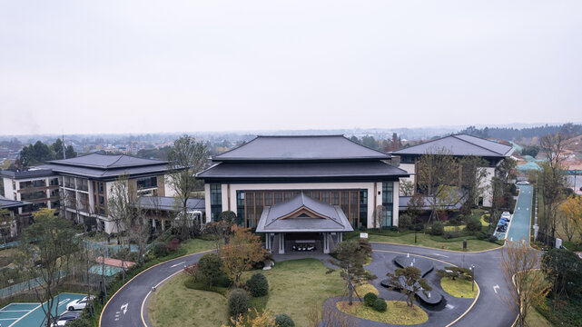中式风格建筑群俯瞰景观