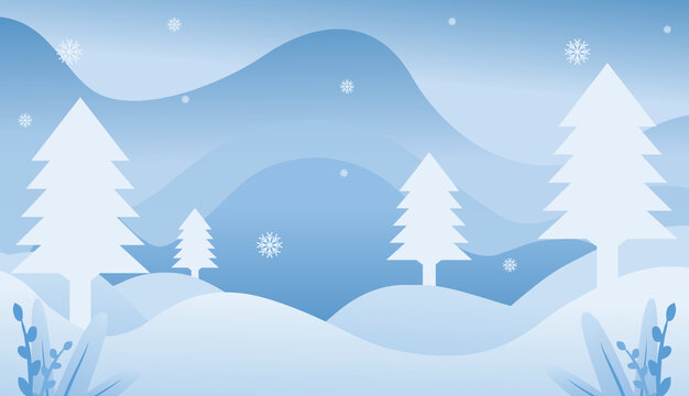 冬日雪景中的简约松林
