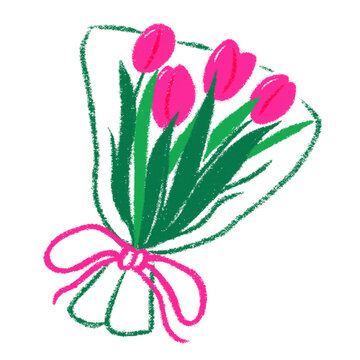 手绘插画粉色郁金香花束