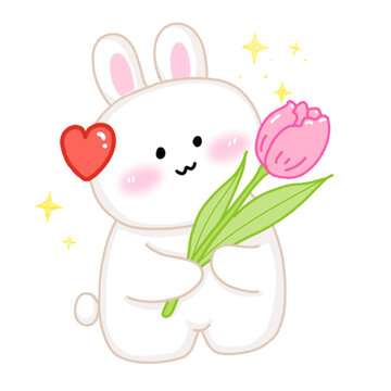 可爱小兔捧花送爱心