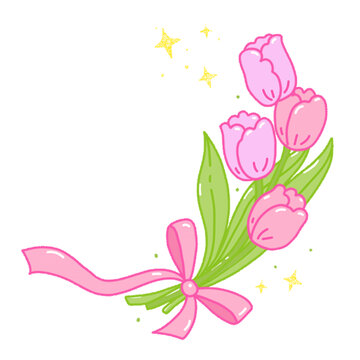 手绘粉色郁金香花束插画