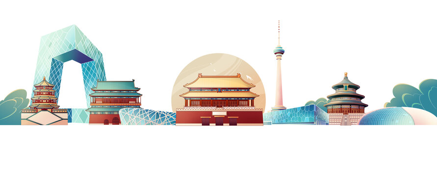 北京建筑天际线插画无背景
