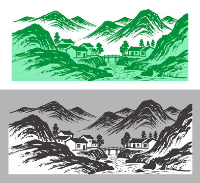 山水线条背景包装