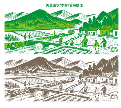 线条山水装饰