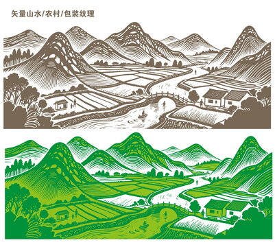 山水线条装饰农耕包装背景