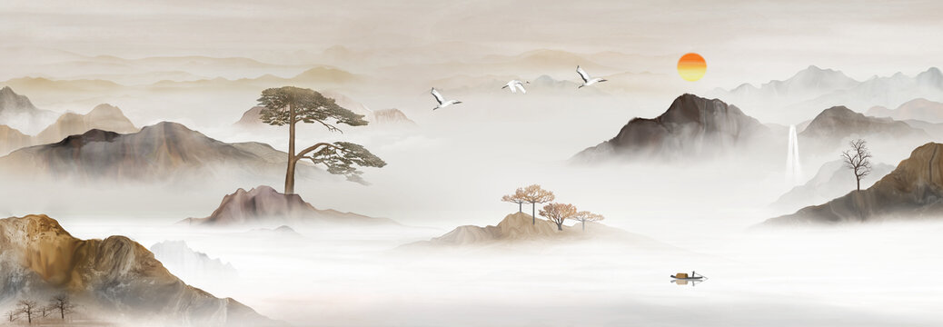 迎客松山水画