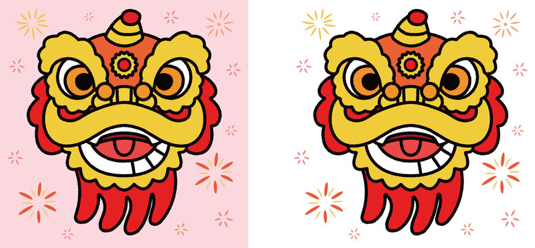 喜庆可爱的舞狮头插画