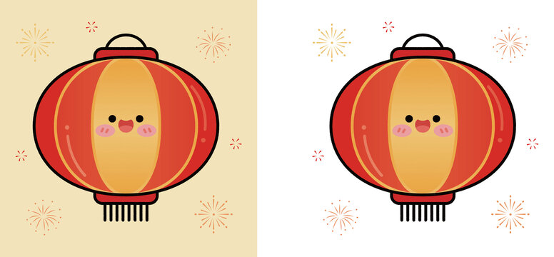 可爱卡通风新年红灯笼
