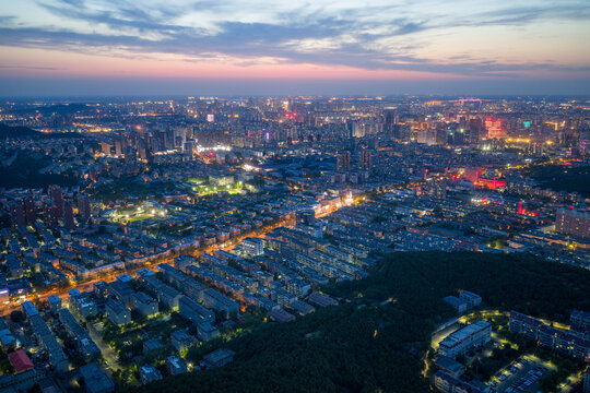 航拍济南城市夜景