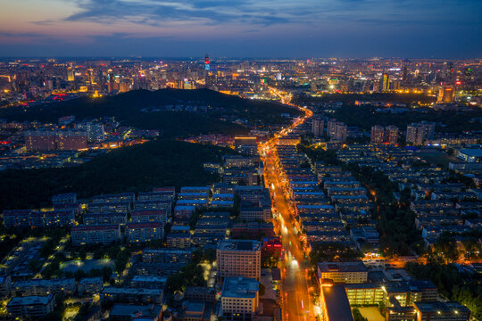 航拍济南城市夜景