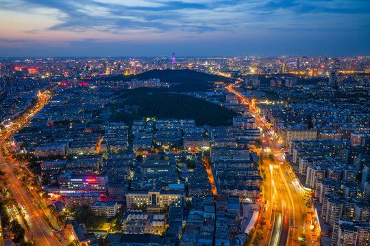 航拍济南城市夜景