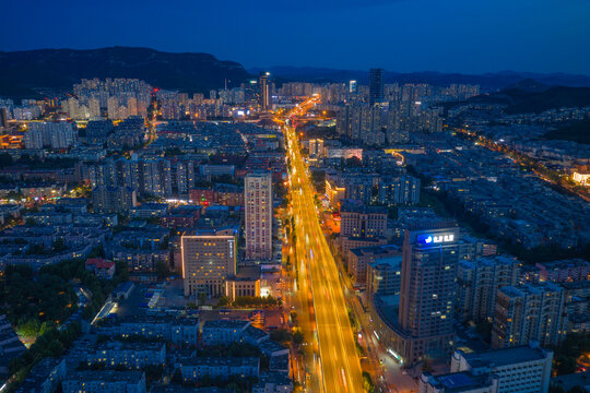 航拍济南城市夜景