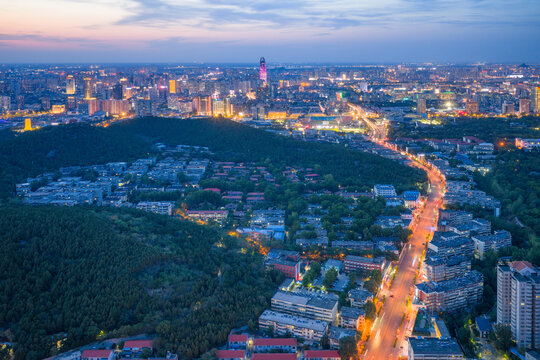 航拍济南城市夜景