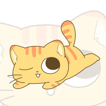 可爱卡通猫咪惬意躺卧