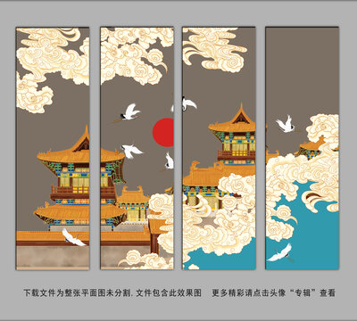 新中式楼阁装饰画