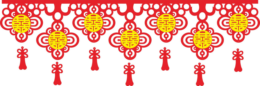 中式传统双喜挂饰图案墙围