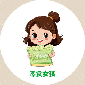 手绘卡通零食女孩
