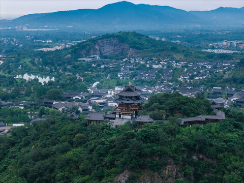 无锡宜兴阳山阳羡生态度假区溪山东坡阁航拍