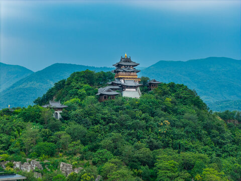 无锡宜兴阳山阳羡生态度假区溪山东坡阁航拍