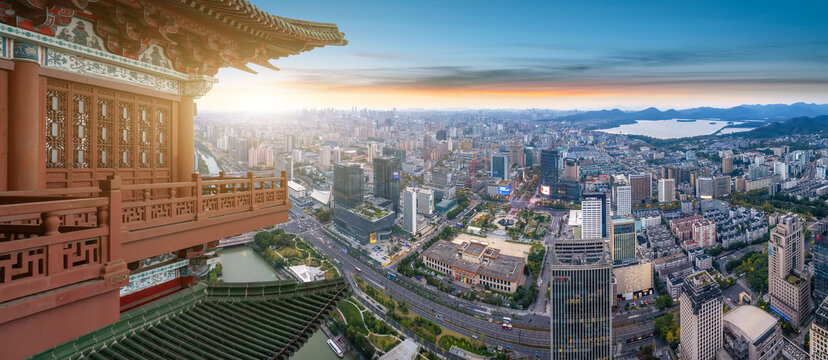 中国杭州城市全景