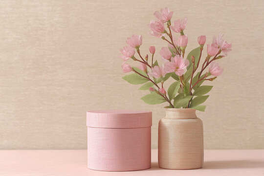 粉红色樱花花束与礼品盒
