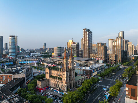 宁波海曙天一广场商圈航拍城市景色