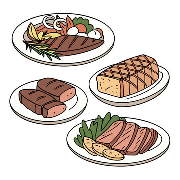 多样美味肉类菜肴插画