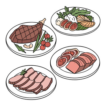 多样美味肉类菜肴插画