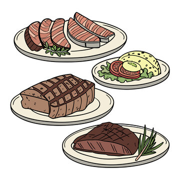 美味西餐肉类菜肴插画